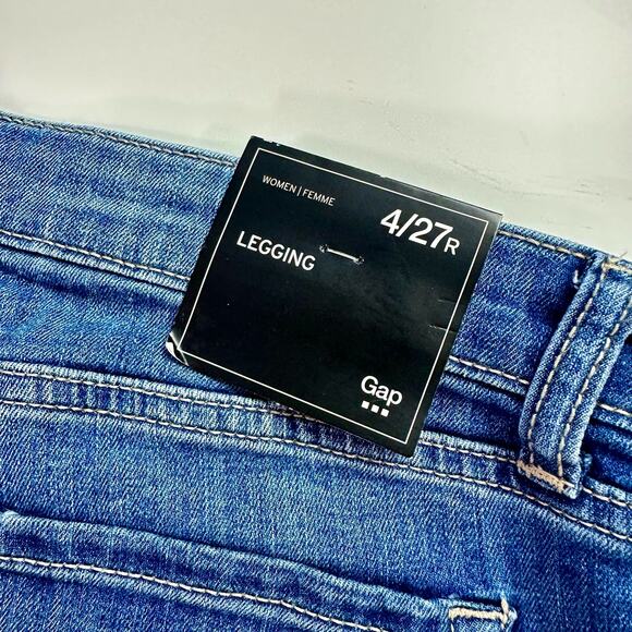 GAP Factory NWT Women's 4 27R Mid Rise Distressed Blue Stretch Jeggings - Picture 3 of 10